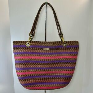 Eric Javits Stripe Woven Double Strap Shoulder Bag with Gold/ Bronze Hardware